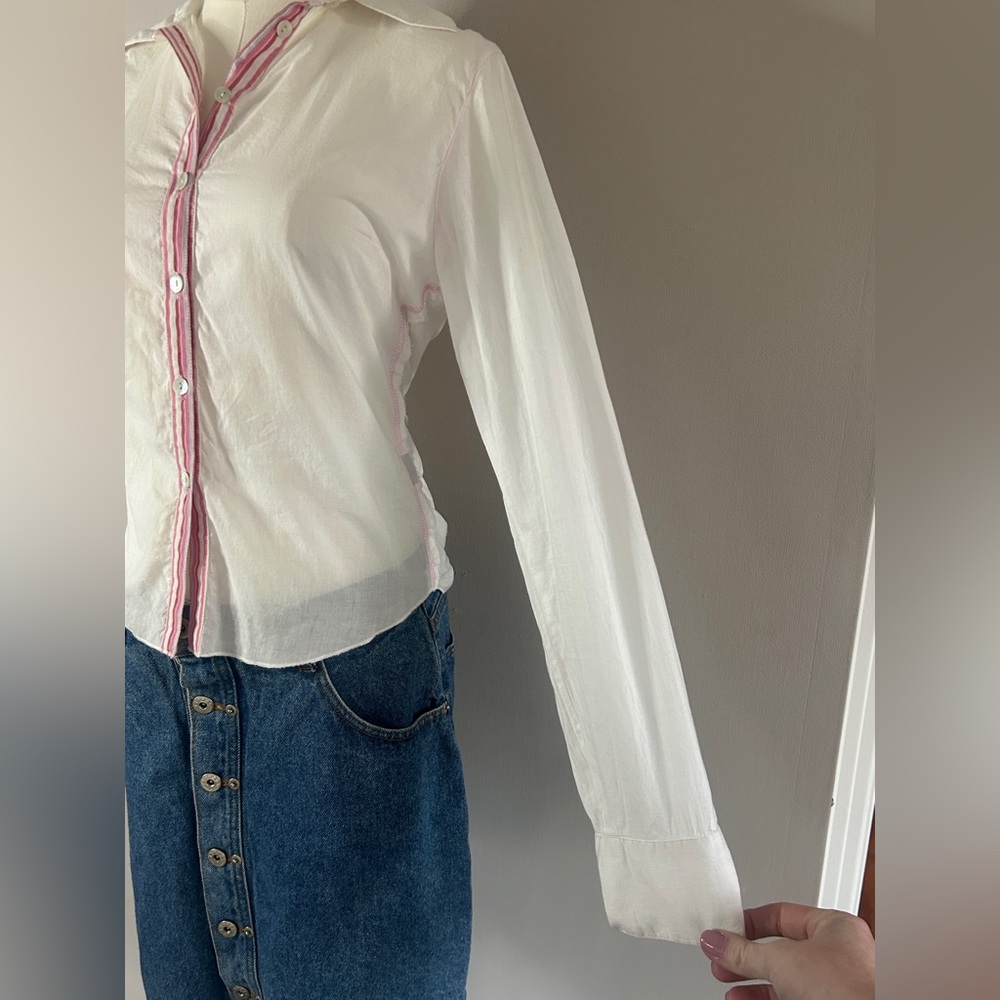 Y2K DOLLHOUSE Button Down Shirt Sequin Floral Cross Applique Preppy Western Sz M - Picture 7 of 15